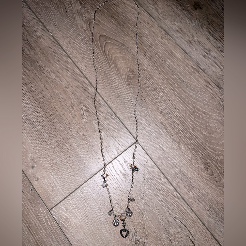 Love Heals long beaded silver and gemstone necklace